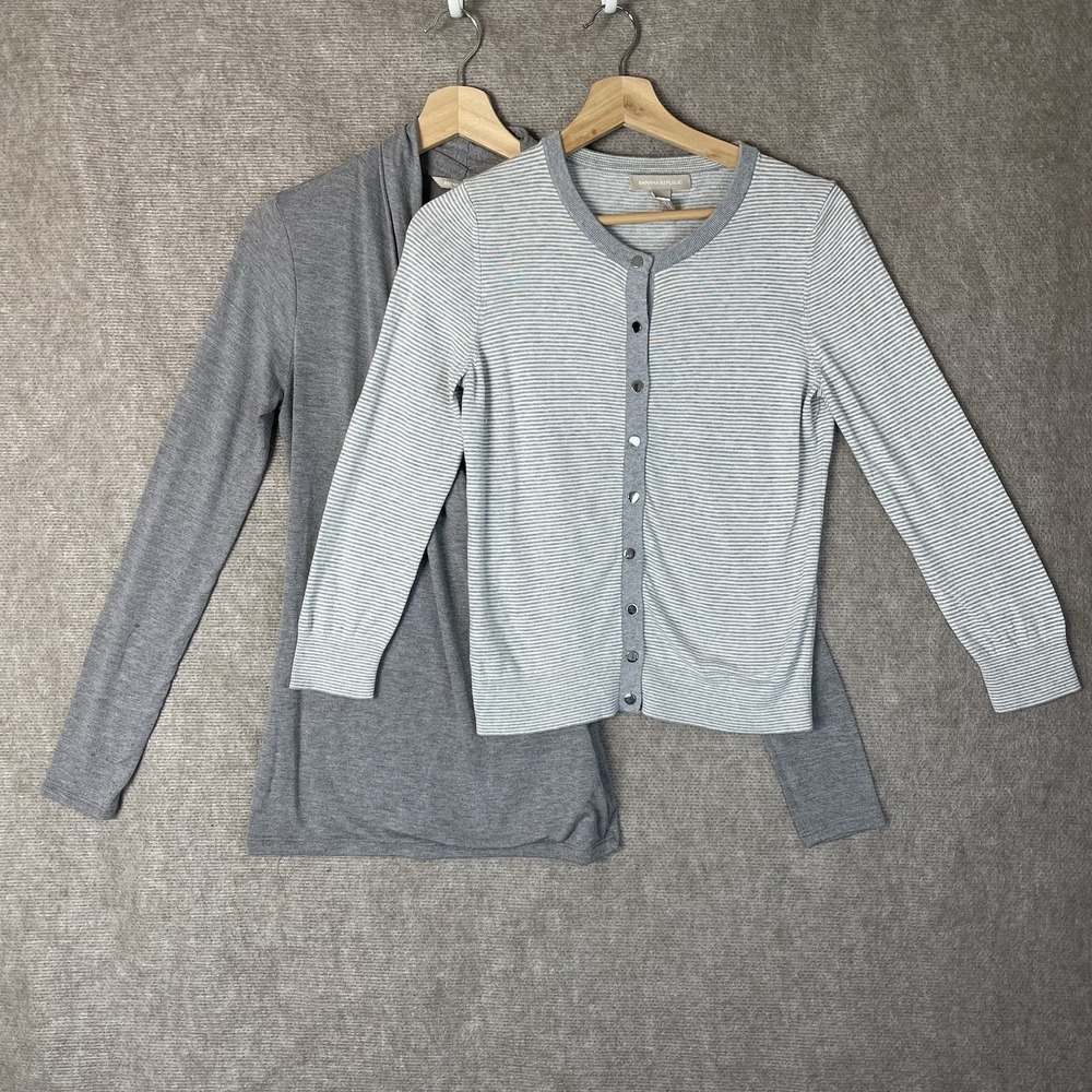 Banana Republic Women's 2PC Bundle Top Small Gray Wrap & Silk Blend Cardigan